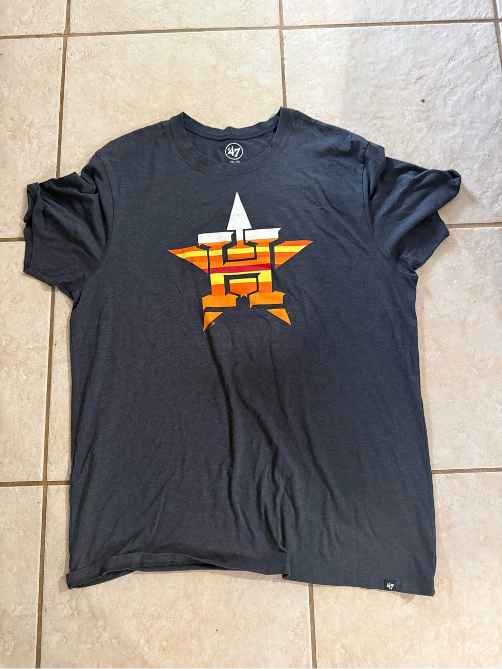 47 Houston Astros Black T-Shirt with Orange and White Star Graphic